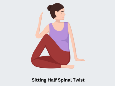 Sitting half spinal twist for improved spinal mobility and sciatica relief.