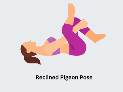 Reclined pigeon pose for hip flexibility and sciatica pain relief.