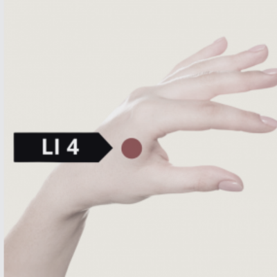 Detailed view of LI4 point to complement sciatica treatment.