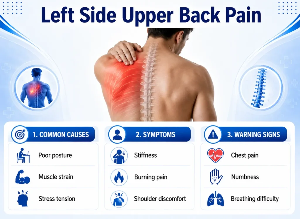 left side upper back pain common causes, symptoms & warning signs