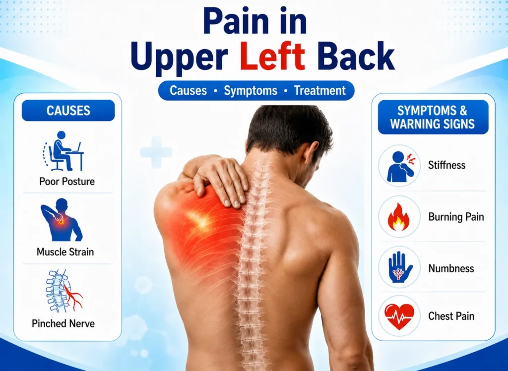 pain in upper left back, causes symptoms and warning signs